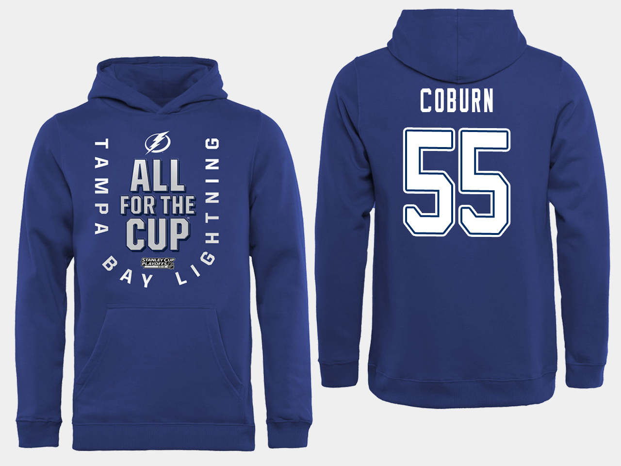 NHL Men adidas Tampa Bay Lightning #55 Coburn blue All for the Cup Hoodie